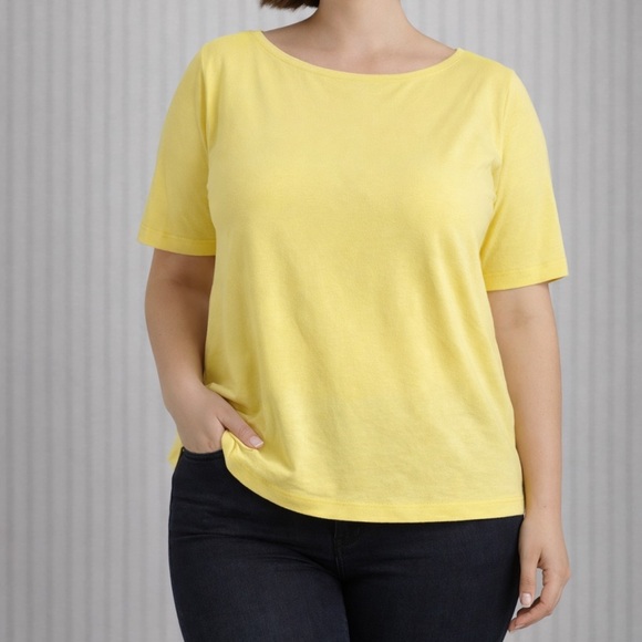 Lauren Ralph Lauren Yellow Short Sleeve Stretch Tee Top Tall Cotton Blend - XL - Picture 2 of 8